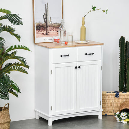 Modern Kitchen Cupboard Storage Cabinet with 2 Drawers and Tableware Organizer - White