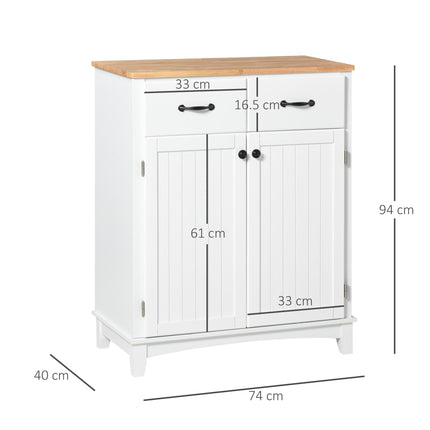 Modern Kitchen Cupboard Storage Cabinet with 2 Drawers and Tableware Organizer - White