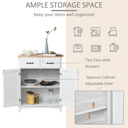 Modern Kitchen Cupboard Storage Cabinet with 2 Drawers and Tableware Organizer - White