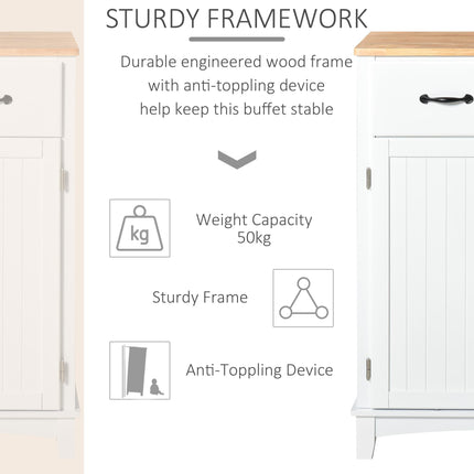 Modern Kitchen Cupboard Storage Cabinet with 2 Drawers and Tableware Organizer - White
