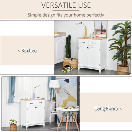 Modern Kitchen Cupboard Storage Cabinet with 2 Drawers and Tableware Organizer - White