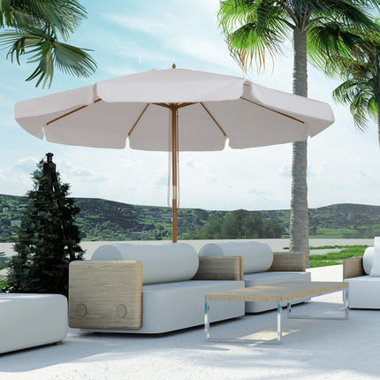 3.3m Wooden Garden Parasol with Cream Canopy - Cream