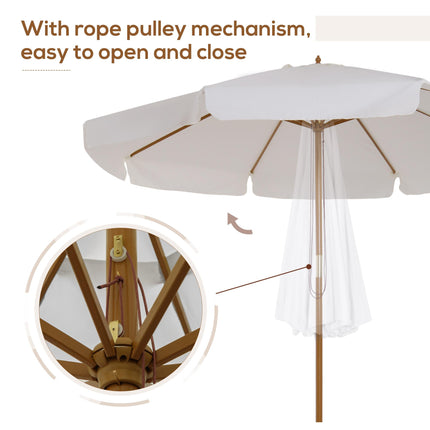 3.3m Wooden Garden Parasol with Cream Canopy - Cream