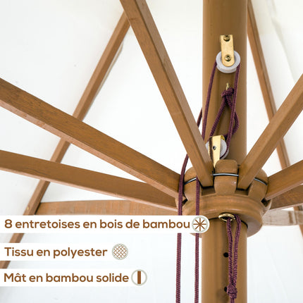 3.3m Wooden Garden Parasol with Cream Canopy - Cream