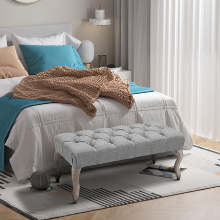 Tufted Upholstered Accent Bench Window Seat Bed End Stool Fabric Ottoman for Liv