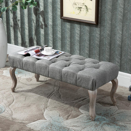 Tufted Upholstered Accent Bench Window Seat Bed End Stool Fabric Ottoman for Liv