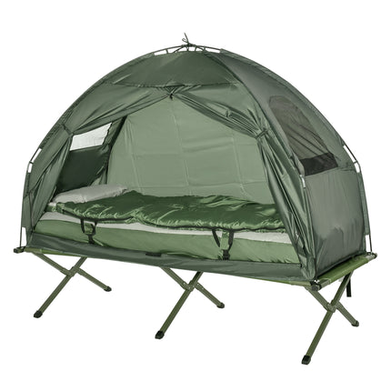 1 Person Foldable Camping Tent Set with Sleeping Bag, Air Mattress & Pillow - Green