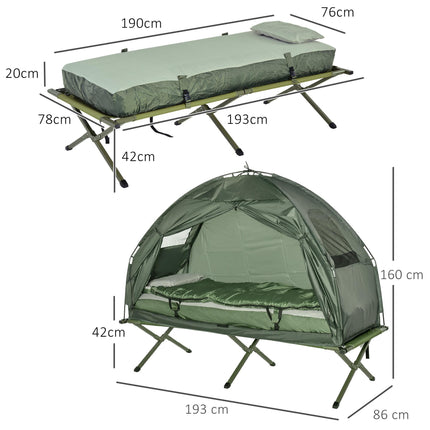 1 Person Foldable Camping Tent Set with Sleeping Bag, Air Mattress & Pillow - Green