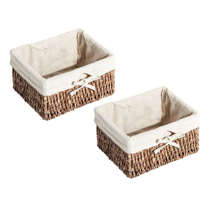 Wall Mounted Entryway Coat Rack with 2 Wicker Baskets and Hooks - Brown