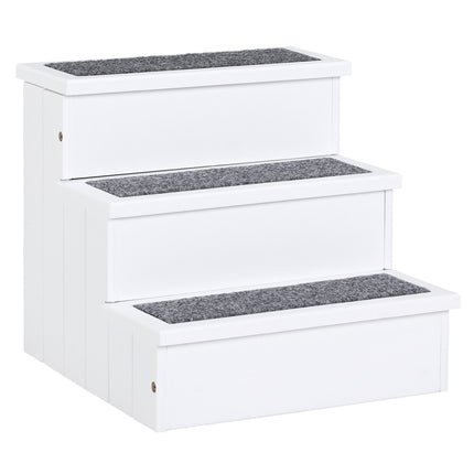 3 Step Wooden Carpeted Pet Stairs for Cats & Small Dogs with Non-Slip Carpet - White