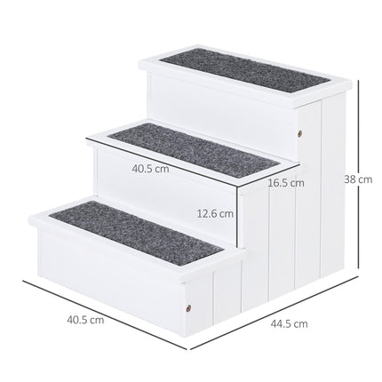 3 Step Wooden Carpeted Pet Stairs for Cats & Small Dogs with Non-Slip Carpet - White