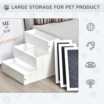 3 Step Wooden Carpeted Pet Stairs for Cats & Small Dogs with Non-Slip Carpet - White
