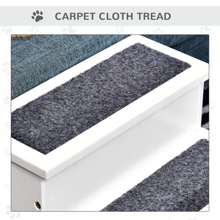 3 Step Wooden Carpeted Pet Stairs for Cats & Small Dogs with Non-Slip Carpet - White