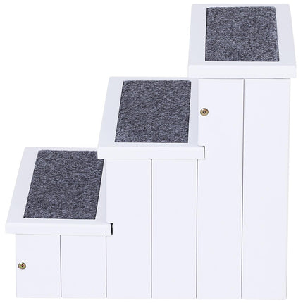 3 Step Wooden Carpeted Pet Stairs for Cats & Small Dogs with Non-Slip Carpet - White