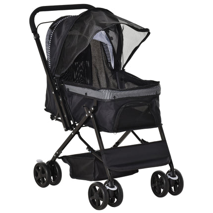Foldable Pet Stroller Pushchair with Reversible Handle, Brake & Basket for Small Dogs and Cats - Black