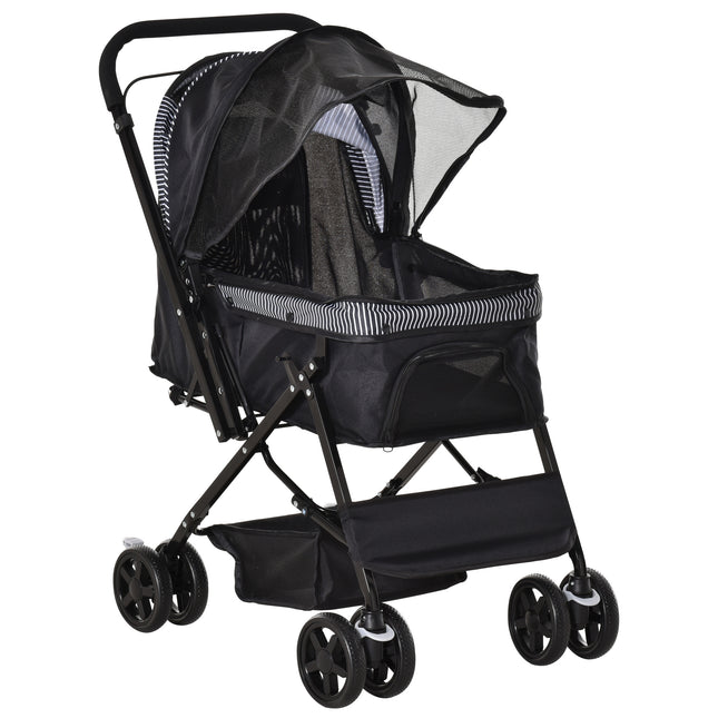 Foldable Pet Stroller Pushchair with Reversible Handle, Brake & Basket for Small Dogs and Cats - Black