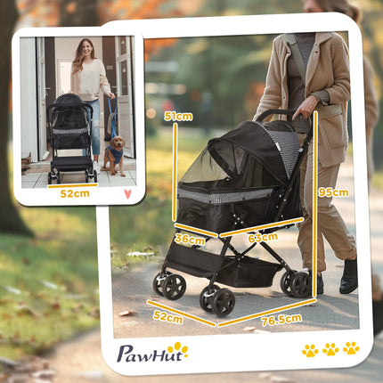 Foldable Pet Stroller Pushchair with Reversible Handle, Brake & Basket for Small Dogs and Cats - Black