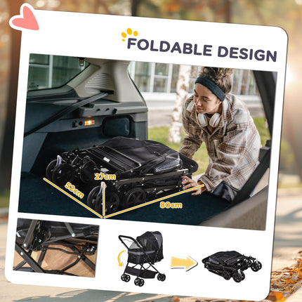 Foldable Pet Stroller Pushchair with Reversible Handle, Brake & Basket for Small Dogs and Cats - Black