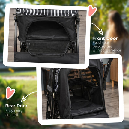 Foldable Pet Stroller Pushchair with Reversible Handle, Brake & Basket for Small Dogs and Cats - Black