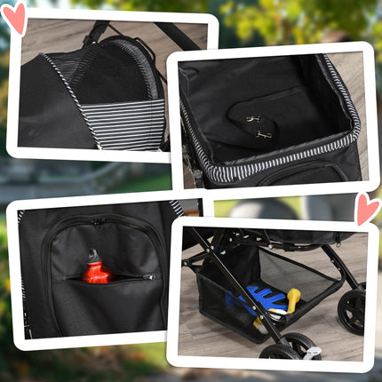 Foldable Pet Stroller Pushchair with Reversible Handle, Brake & Basket for Small Dogs and Cats - Black