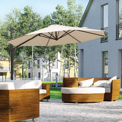 3M Banana Hanging Cantilever Parasol with Cross Base 3M 360° Rotation Hand Crank Aluminium Frame - Beige