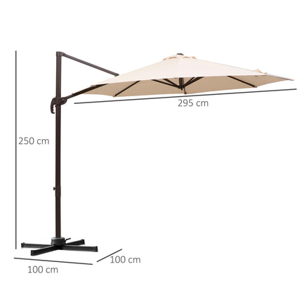 3M Banana Hanging Cantilever Parasol with Cross Base 3M 360° Rotation Hand Crank Aluminium Frame - Beige