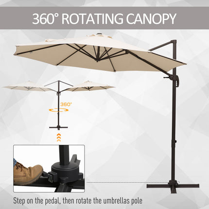 3M Banana Hanging Cantilever Parasol with Cross Base 3M 360° Rotation Hand Crank Aluminium Frame - Beige