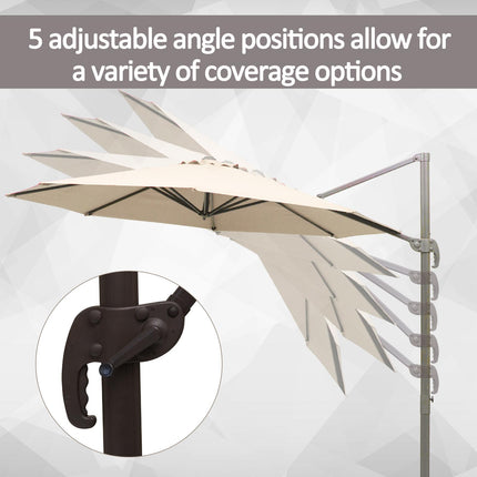 3M Banana Hanging Cantilever Parasol with Cross Base 3M 360° Rotation Hand Crank Aluminium Frame - Beige
