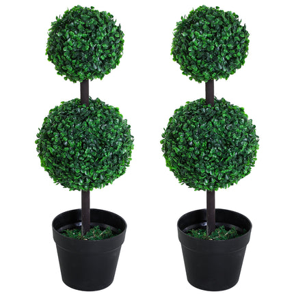 Set of 2 Artificial Boxwood Topiary Trees with Weighted Pots - Green
