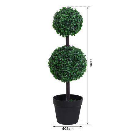 Set of 2 Artificial Boxwood Topiary Trees with Weighted Pots - Green