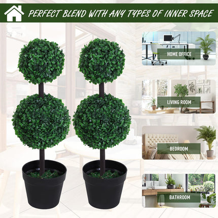 Set of 2 Artificial Boxwood Topiary Trees with Weighted Pots - Green