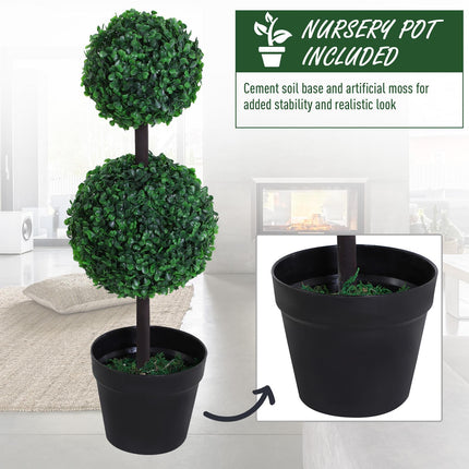 Set of 2 Artificial Boxwood Topiary Trees with Weighted Pots - Green