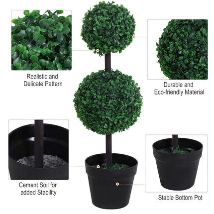 Set of 2 Artificial Boxwood Topiary Trees with Weighted Pots - Green