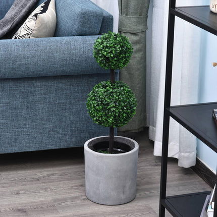 Set of 2 Artificial Boxwood Topiary Trees with Weighted Pots - Green