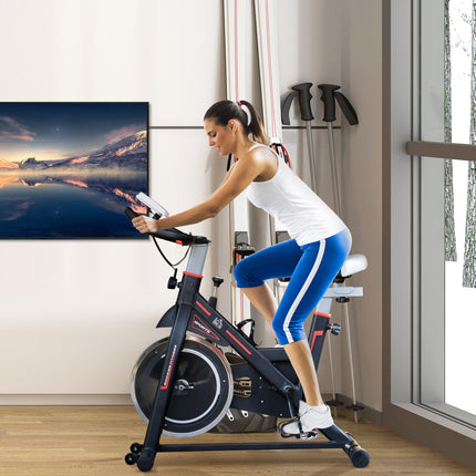 Belt-Driven Exercise Bike with LCD Display and Adjustable Seat - Black