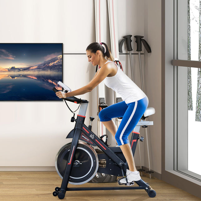 Belt-Driven Exercise Bike with LCD Display and Adjustable Seat - Black