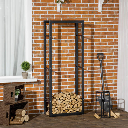 Tall Metal Firewood Log Holder Rack 60Wx25Dx150Hcm for Indoor Outdoor Fireplace - Black