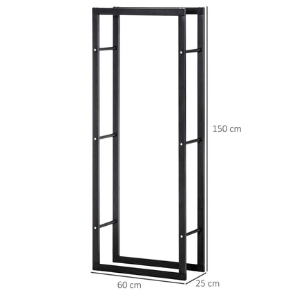 Tall Metal Firewood Log Holder Rack 60Wx25Dx150Hcm for Indoor Outdoor Fireplace - Black