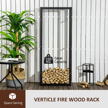Tall Metal Firewood Log Holder Rack 60Wx25Dx150Hcm for Indoor Outdoor Fireplace - Black