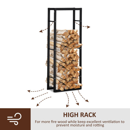 Tall Metal Firewood Log Holder Rack 60Wx25Dx150Hcm for Indoor Outdoor Fireplace - Black