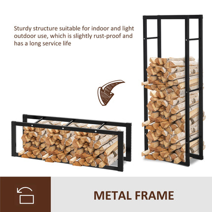 Tall Metal Firewood Log Holder Rack 60Wx25Dx150Hcm for Indoor Outdoor Fireplace - Black