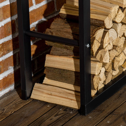 Tall Metal Firewood Log Holder Rack 60Wx25Dx150Hcm for Indoor Outdoor Fireplace - Black