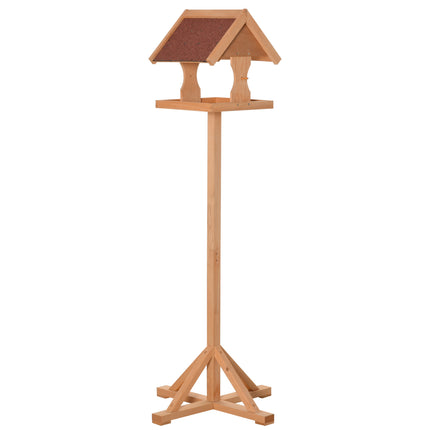 Wooden Freestanding Bird Feeder Table 55x55x144cm with Weather-Resistant Roof and Cross Support Feet - Natural