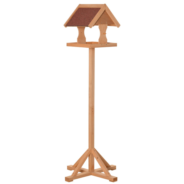 Wooden Freestanding Bird Feeder Table 55x55x144cm with Weather-Resistant Roof and Cross Support Feet - Natural