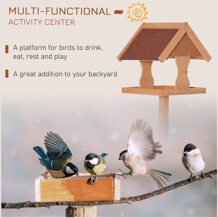 Wooden Freestanding Bird Feeder Table 55x55x144cm with Weather-Resistant Roof and Cross Support Feet - Natural