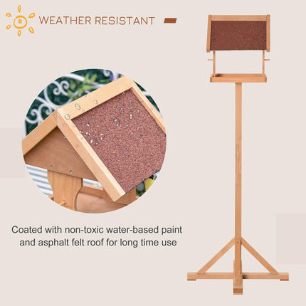 Wooden Freestanding Bird Feeder Table 55x55x144cm with Weather-Resistant Roof and Cross Support Feet - Natural