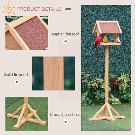 Wooden Freestanding Bird Feeder Table 55x55x144cm with Weather-Resistant Roof and Cross Support Feet - Natural