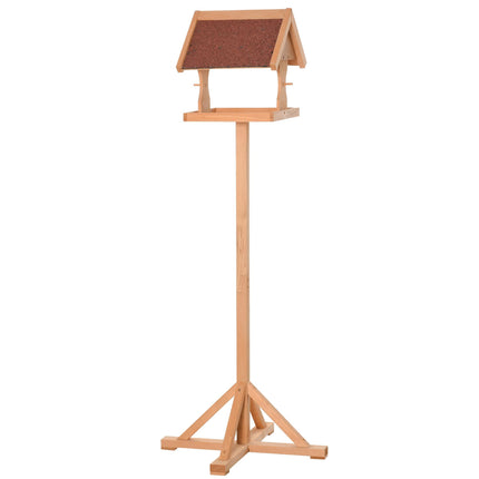 Wooden Freestanding Bird Feeder Table 55x55x144cm with Weather-Resistant Roof and Cross Support Feet - Natural