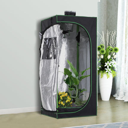 Hydroponic Plant Grow Tent 60x60x140cm with Window & Tool Bag - Black/Green