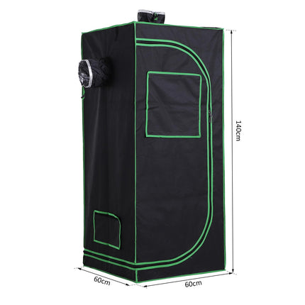 Hydroponic Plant Grow Tent 60x60x140cm with Window & Tool Bag - Black/Green